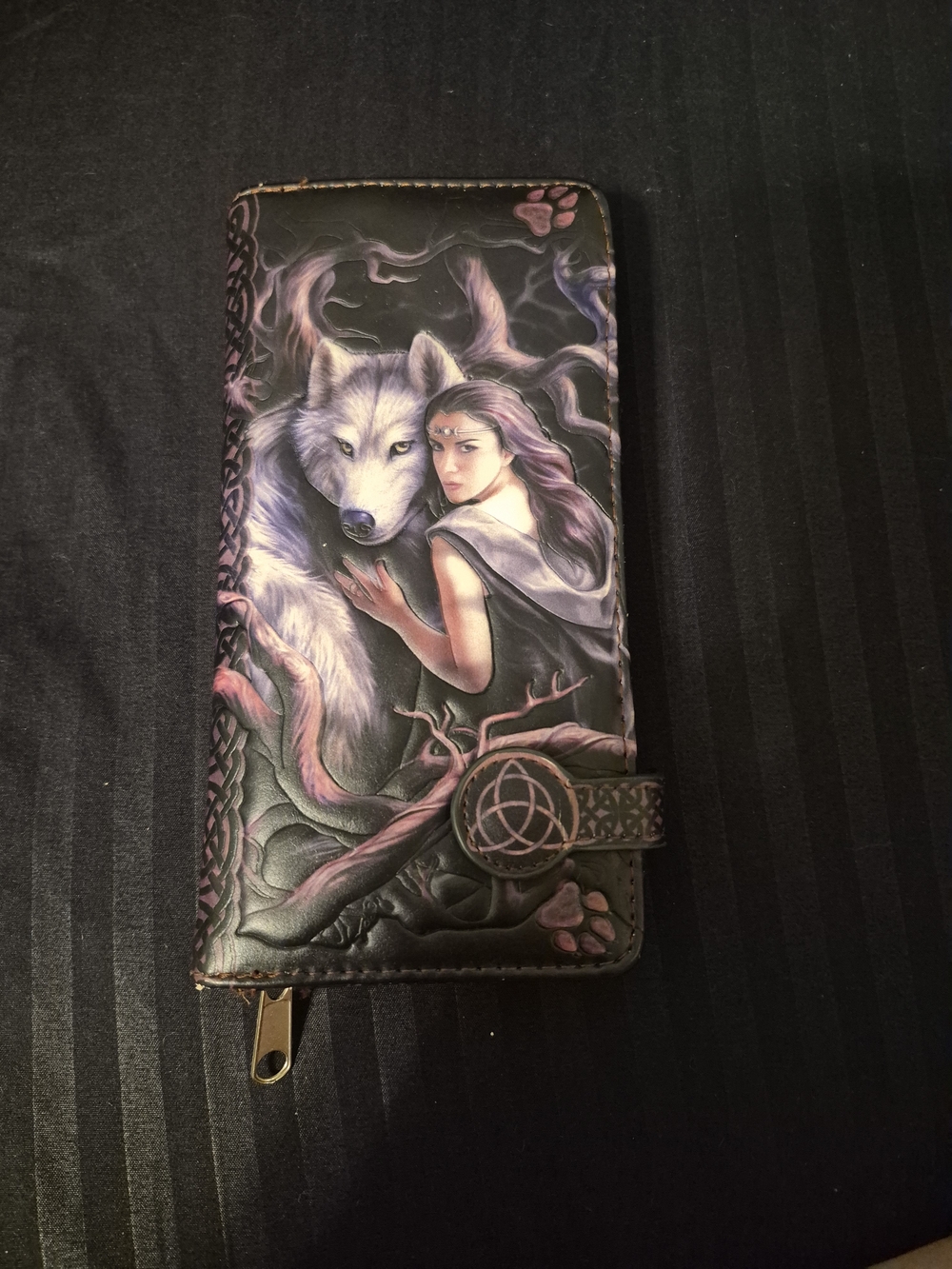 Wolf and Woman Art Zip Wallet - Black